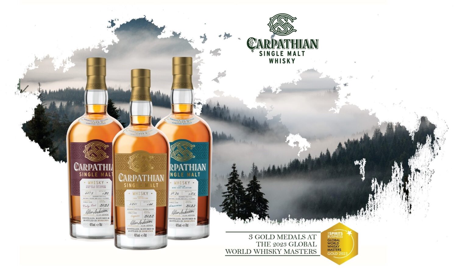 Expresiile Carpathian Single Malt Whisky Cognac, Ruby Port și Amarone, distinse cu aur la World Whisky Masters
